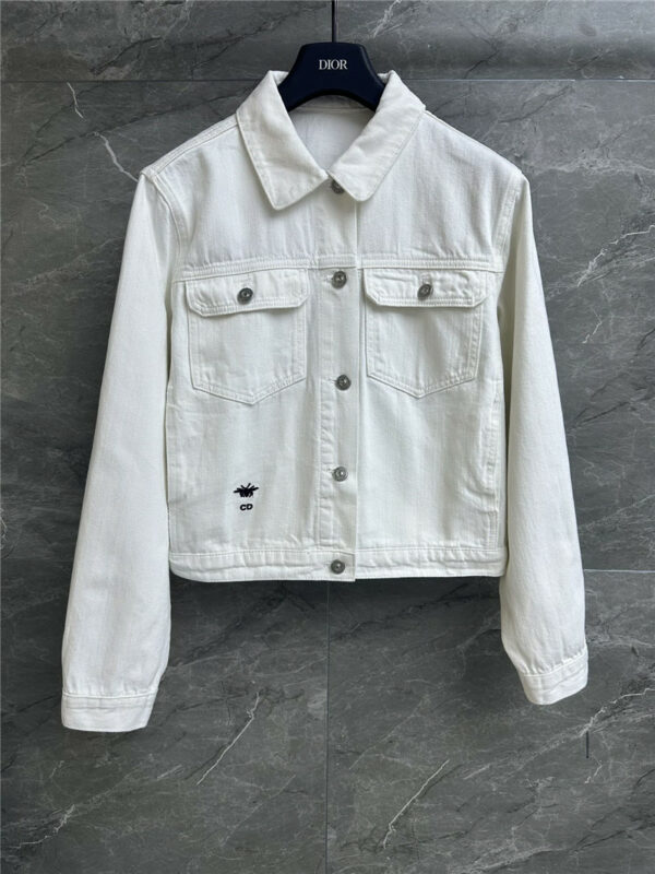 dior white embroidered pattern denim jacket