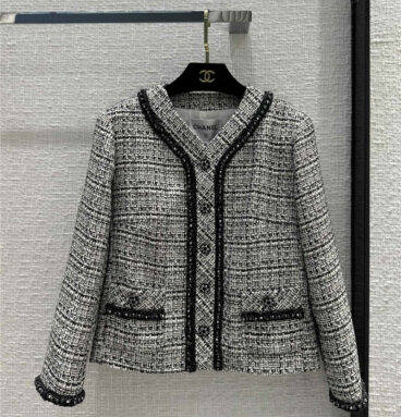 chanel gray yarn weave coat