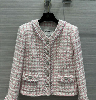 Chanel pink plaid color tweed coat