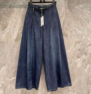 Chanel blue silver silk wide leg jeans