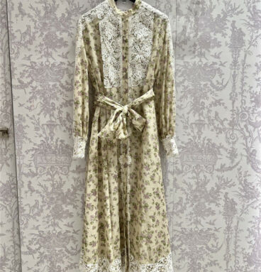 dior lace stitching violet pattern dress