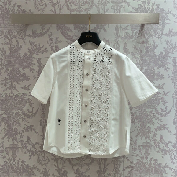 dior hollow water soluble flower embroidery shirt
