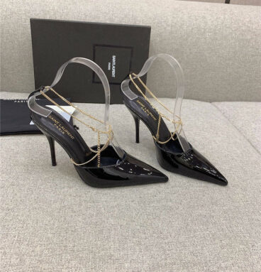 YSL new chain pointed high-heeled sandals