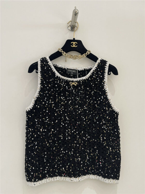 chanel crystal sequins knitted camisole vest