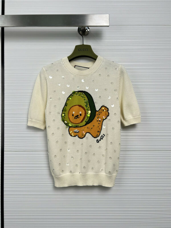 gucci cartoon avocado sequin embellished knit top
