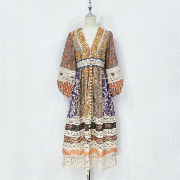 zim linen embroidered paneled breasted dress
