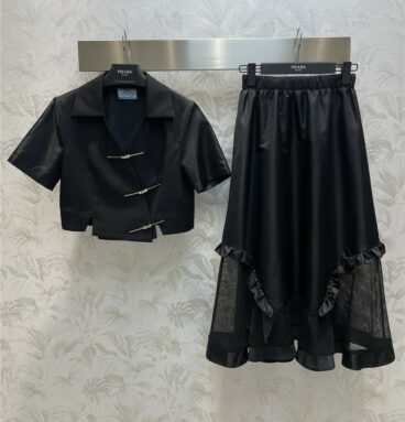 prada irregular short sleeve + irregular stitching skirt