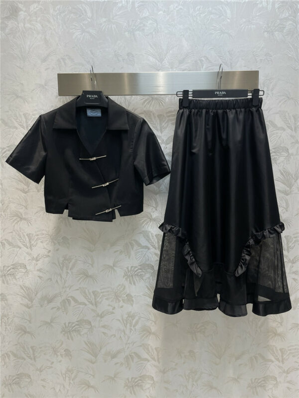 prada irregular short sleeve + irregular stitching skirt