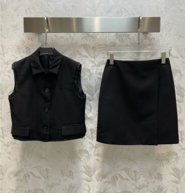 miumiu Lapel Short Vest + High Waist Bag Hip Skirt Set