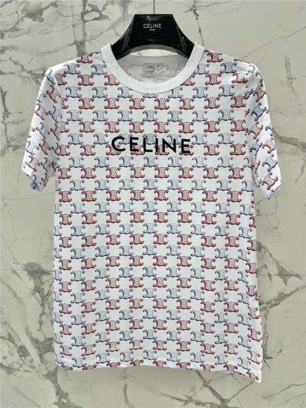 celine Arc de Triomphe print embroidered logo letters T-shirt
