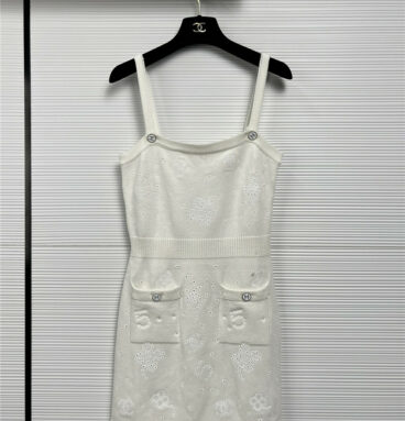 chanel camellia hollow embroidery strap dress