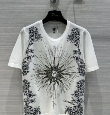 Dior embroidery knitted short-sleeved top