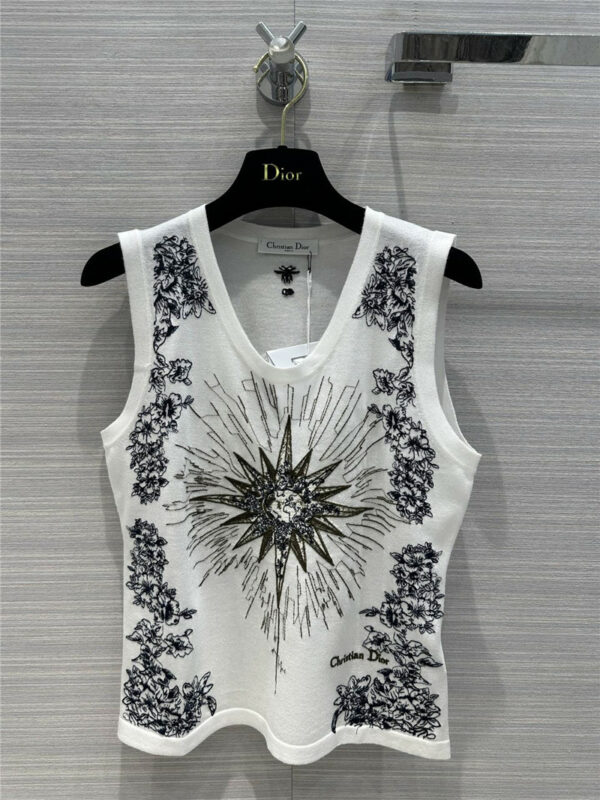 dior star pattern embroidered linen knitted vest