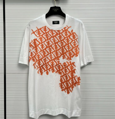fendi orange logo embroidered t shirt