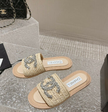 Chanel rhinestone woven slippers
