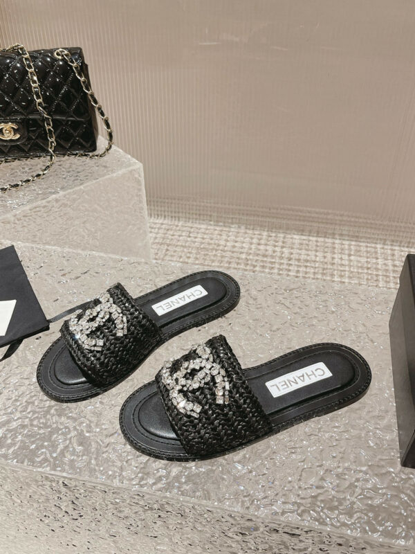 Chanel rhinestone woven slippers