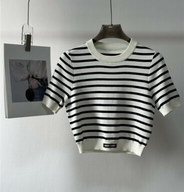 miumiu slim-fit striped cropped knitted short sleeves