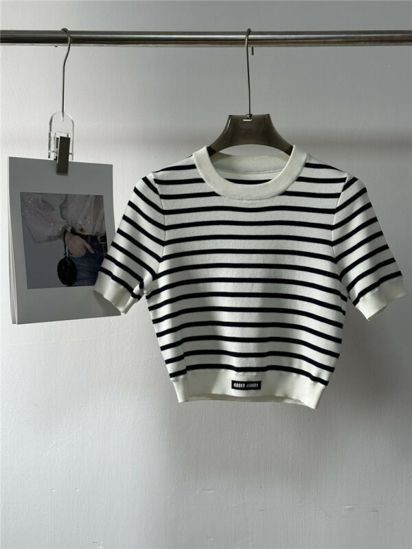 miumiu slim-fit striped cropped knitted short sleeves