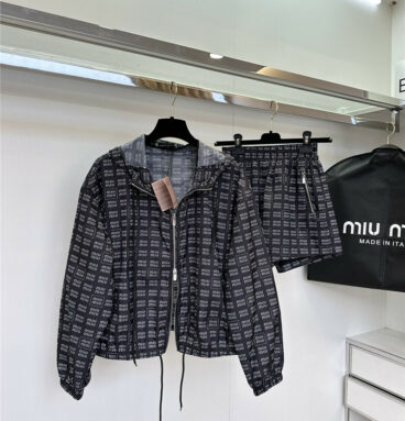 miumiu Hooded Classic Cardigan + Shorts Set