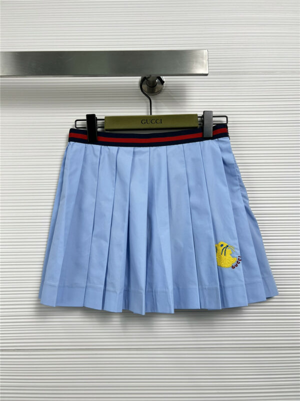 gucci cartoon embroidery waist ribbon pleated skirt