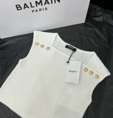 Balmain new shoulder small square collar knitted vest