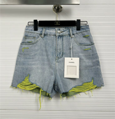 Chanel Green Enzyme Wash Advanced Blue Denim Shorts