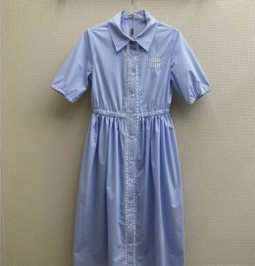 miumiu blue striped lapel dress