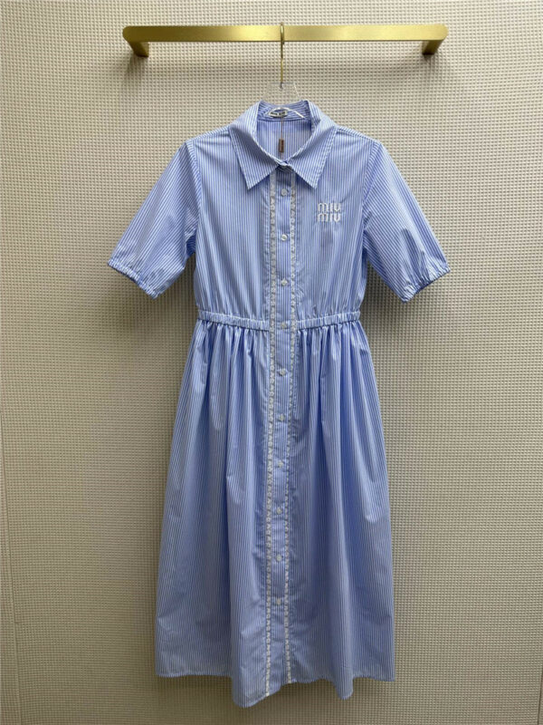miumiu blue striped lapel dress