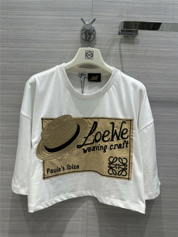 Loewe youthful straw hat embroidery short T -shirt