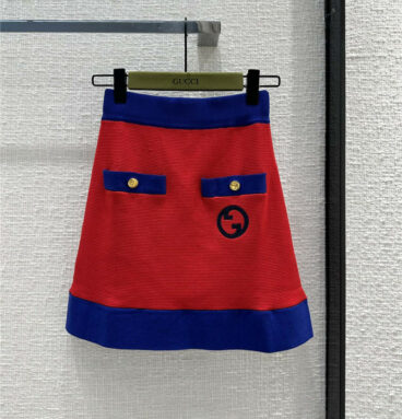 GUCCI Blue Bailing Red Knitting Half -skirt