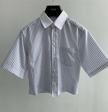 celine embroidered striped cropped shirt