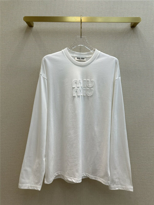 miumiu embroidered cotton-jersey long-sleeved T-shirt