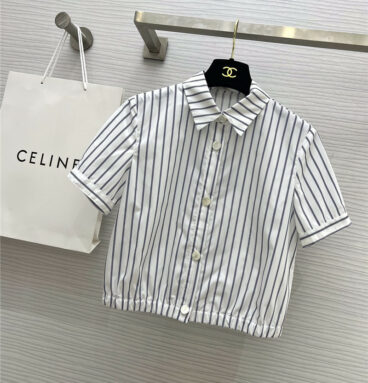 Celine vertical striped short -sleeved shirt