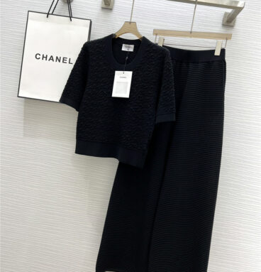 CHANEL knitted shirt+wide -leg pants suit