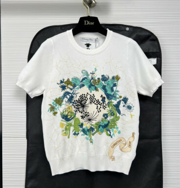 dior embroidered cashmere short sleeve top