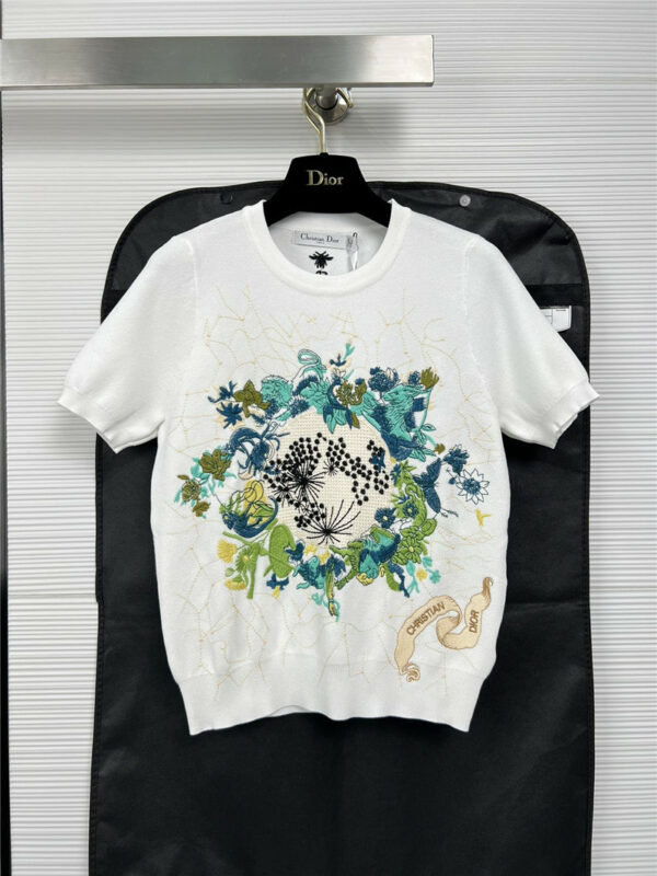 dior embroidered cashmere short sleeve top