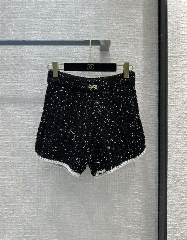 Chanel black and white sequined knitted hot pants
