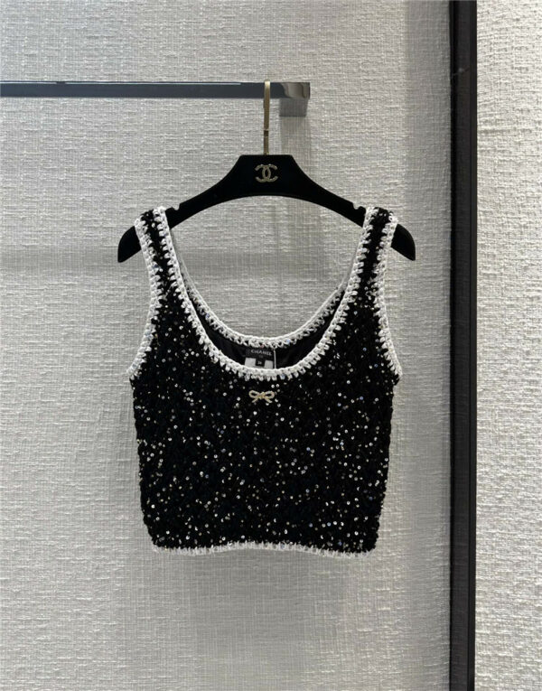 Chanel black and white sequined knitted camisole