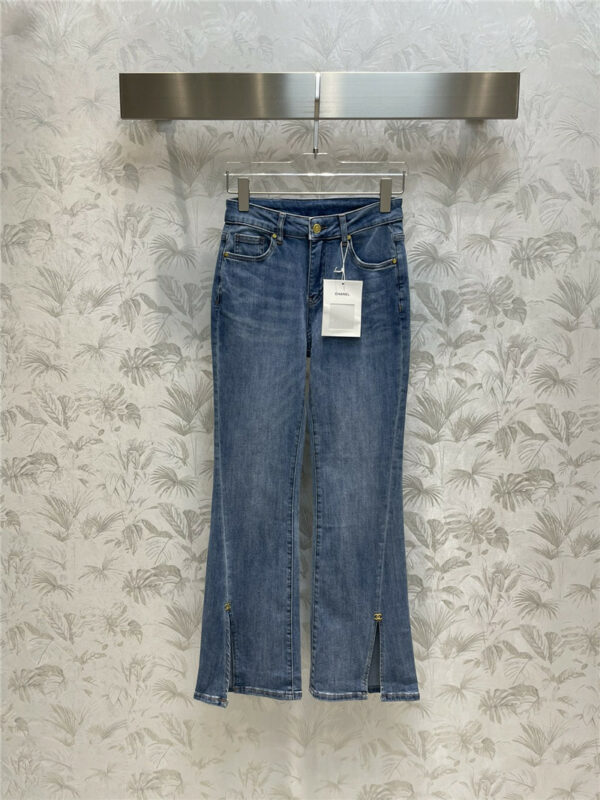 Chanel slightly flared vintage front slit jeans