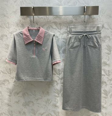 celine color contrast short sleeve + elastic skirt