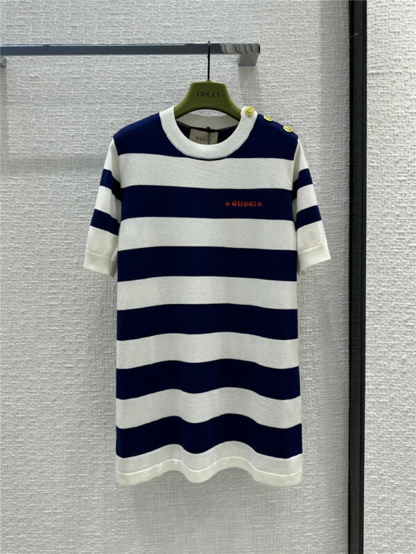 gucci navy style blue and white striped knitted dress
