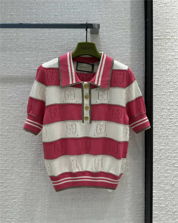gucci pink and white polo collar sweater