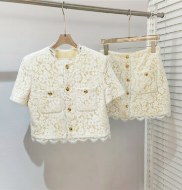celine lace short-sleeved jacket + skirt set