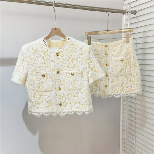 celine lace short-sleeved jacket + skirt set
