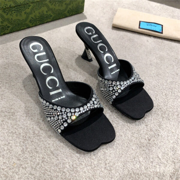 gucci rhinestone high heel slippers
