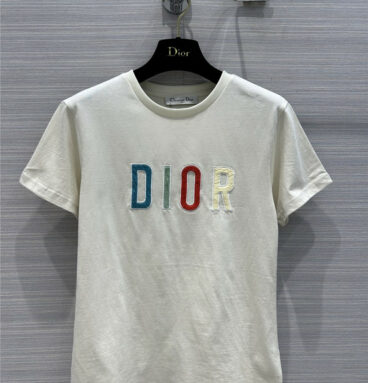 dior embroidered colorful letter logo T-shirt
