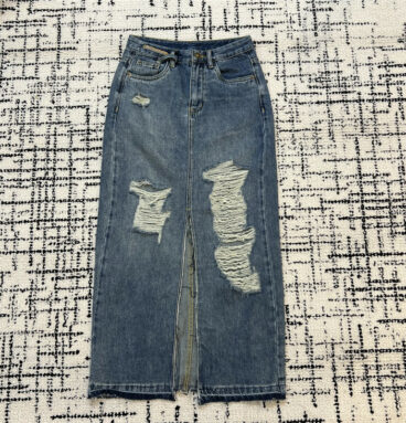 YSL Heavy Industry Washed Denim Package Hip Skirt