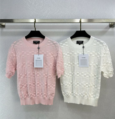 Chanel new pit strip letter knitted short-sleeved top