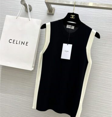 celine black and white color block knitted vest