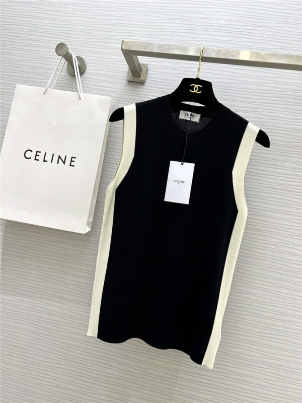 celine black and white color block knitted vest